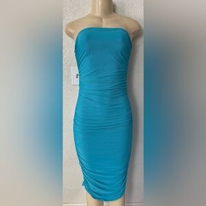 See You Monday Turquoise Ruched Dress - tube y2k bodycon party